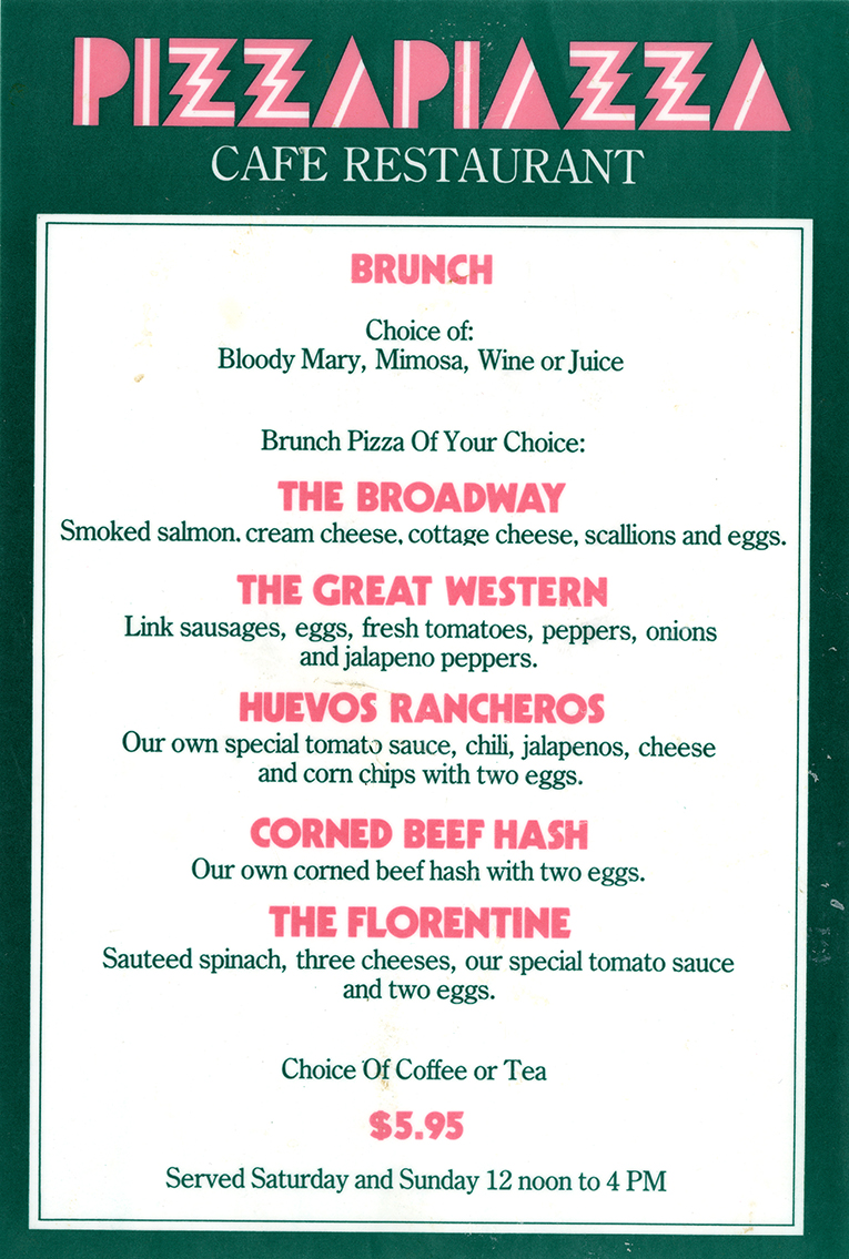 Pizza Piazza brunch menu